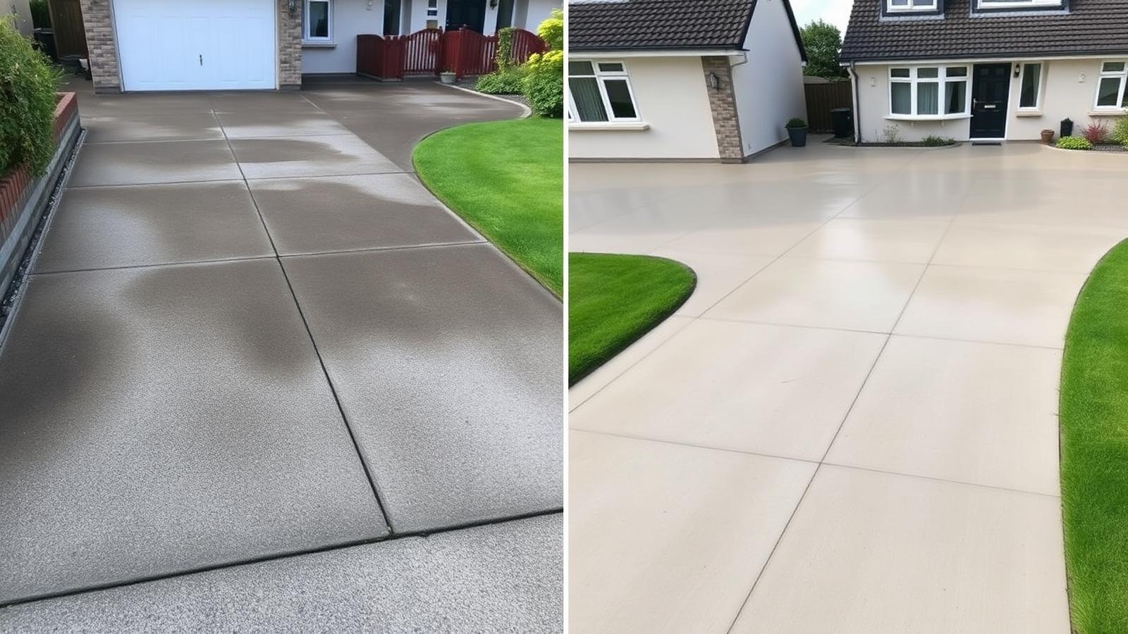 Before and after power washing of a Kilkenny driveway